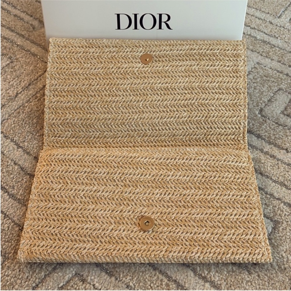 DIOR Beige Woven Chain Bag raffia purse clutch gold chain summer beach cruise - Picture 5 of 8